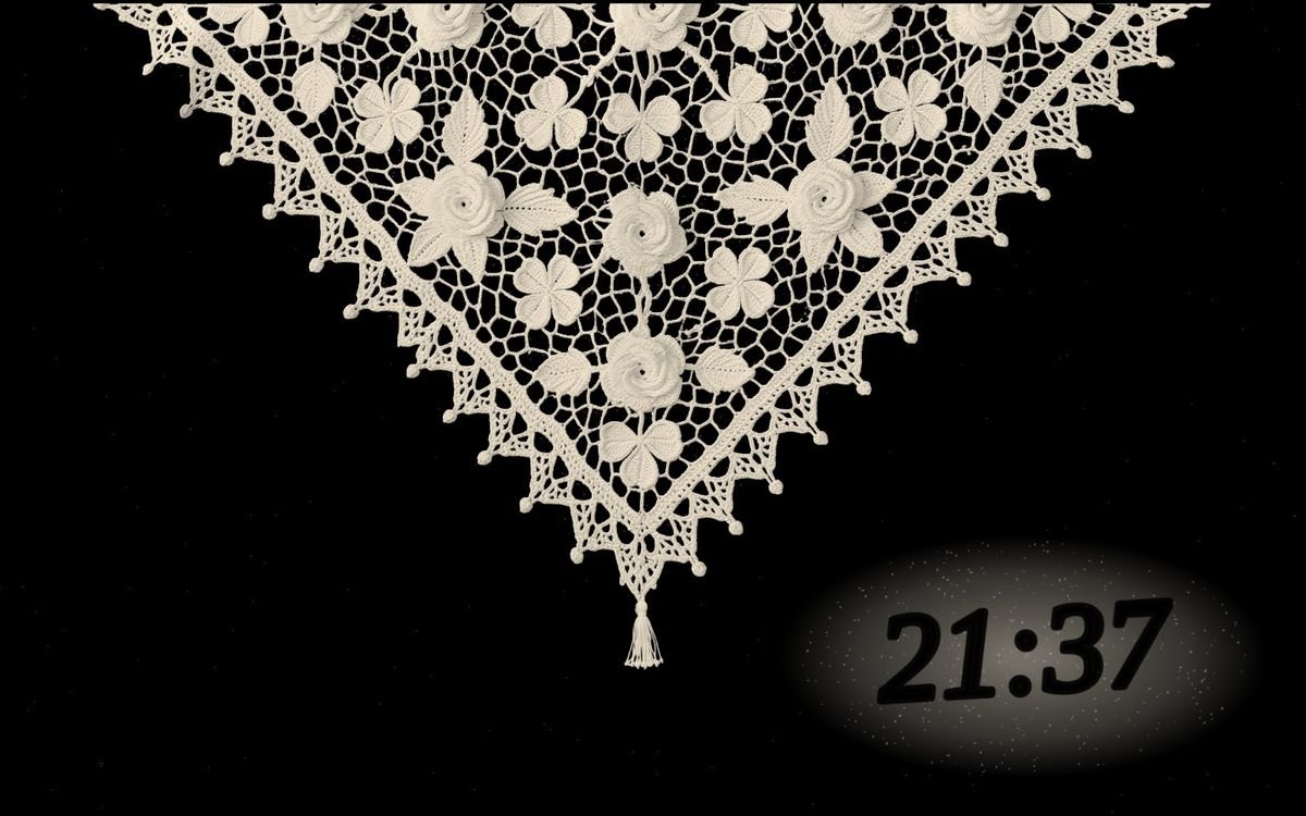 Lace greyed with dust, the time written in the dust beside it